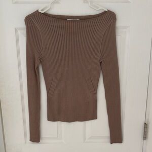 Abercrombie & Fitch boat neck Ribbed Top in Taupe